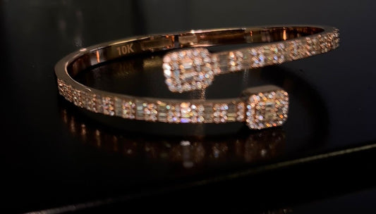 10k Rose Gold Coated Diamond Baguette Bangle