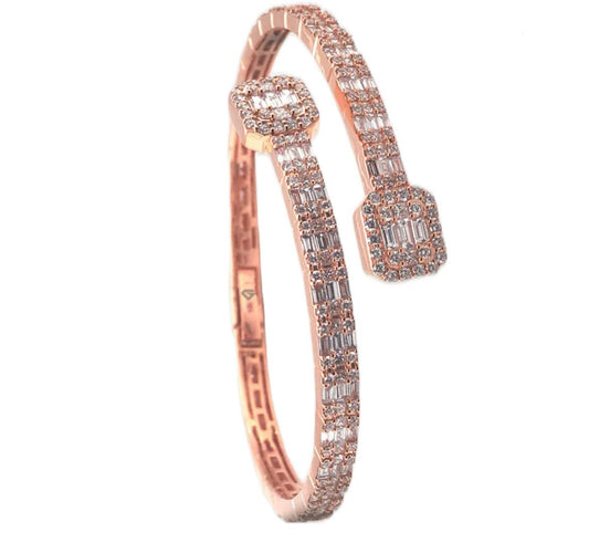 10k Rose Coated Diamond Baguette Bangle