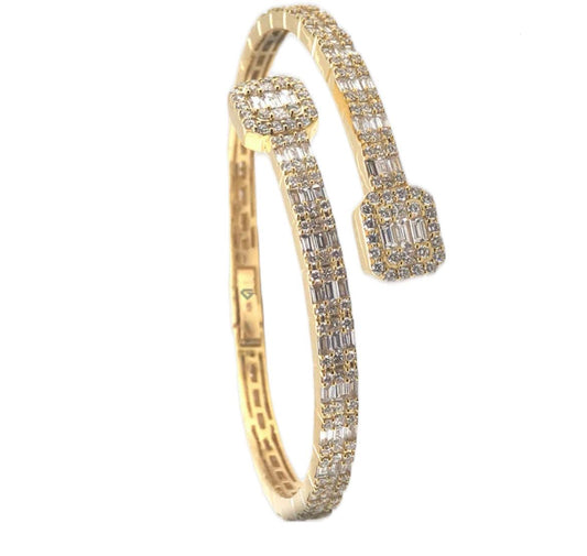 10k Yellow Coated Diamond Baguette Bangle