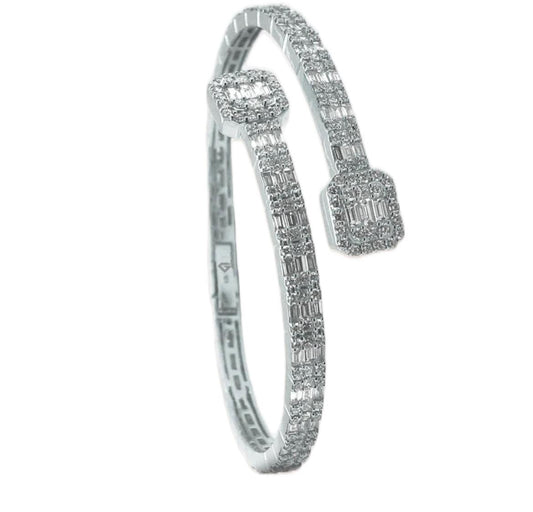 10k Silver Coated Diamond Baguette Bangle