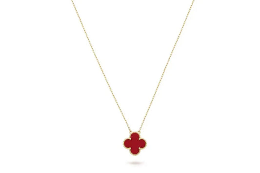 BB Inspired Clover Yellow Gold Necklace Carnelian Red - 9k