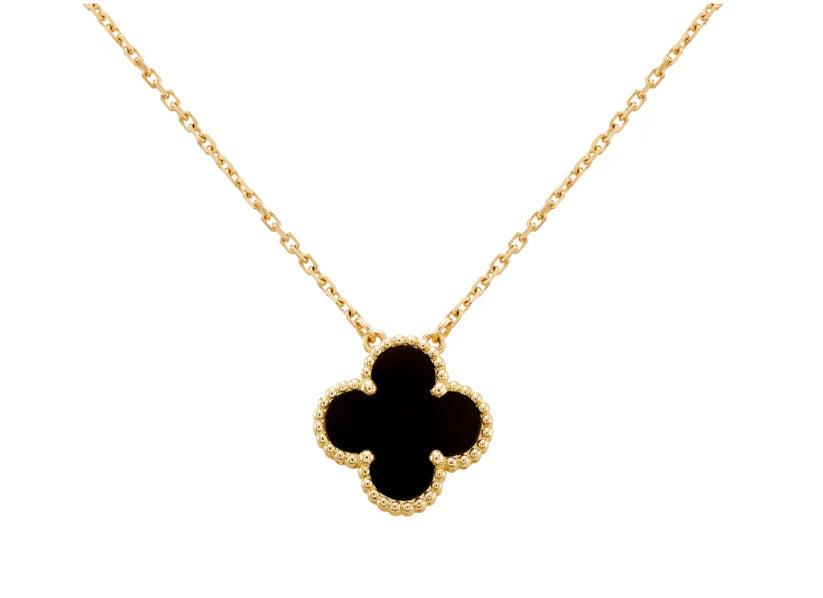 BB Inspired Single Clover Necklace Yellow Gold Onyx Black - 18k
