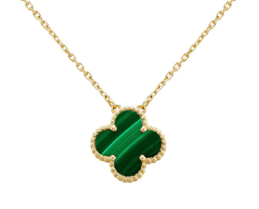 BB Inspired Single Clover Mini Necklace Yellow Gold - 3 Colours (Green, Black, White)